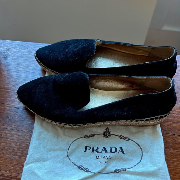 Prada Black Suede Espadrilles Size 35 - Picture 1 of 5